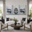 «Rustic Blue Row bateau Coastal», images de salle de bain, impression sur toile encadrée, 3 pièces-130379798-130379799