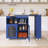 56.3" Rubber Wood Island Countertop Kitchen Cart With Power Outlets And LED Lights-1293894638