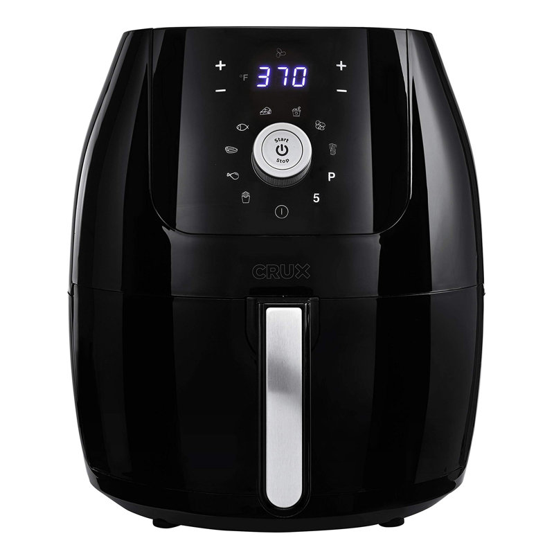 6 Qt Digital Air Fryer with Nonstick Removable Dishwasher Safe Pan and Crisping Tray, Auto Shutoff Timer and Audible Alarm, Adjustable Temperature Control, Black