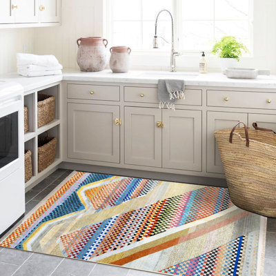 Tapis décoratif moderne multicolore à motifs mélangés de la collection Barcelona