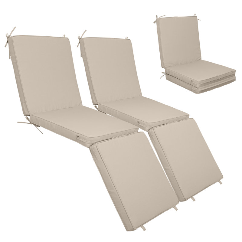71" Tri-fold Outdoor Chaise Lounge Cushions Set Of 2, Water Resistant Patio Replacement Cushions With Hook & Loop Fasteners, 23.6"w X 3"t For Patio Furniture