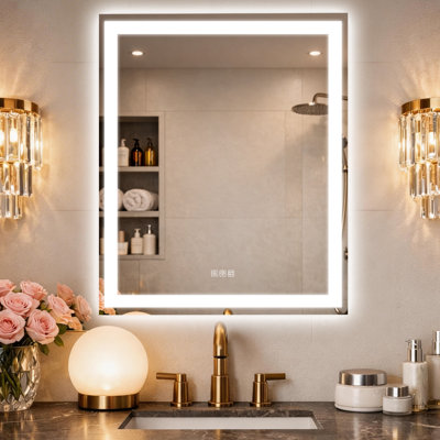 Led Rectangular Frontlit&backlit Wall Mount Mirror Anti-fog Dimmable Bathroom  Vanity Mirror Adjustment Three Color Temperature