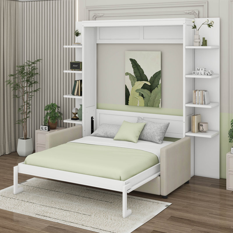 Grand lit escamotable avec canapé, Blanc