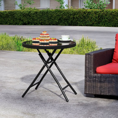 Round Glass Steel Outdoor Bistro Table - 40 cm W 40 cm D