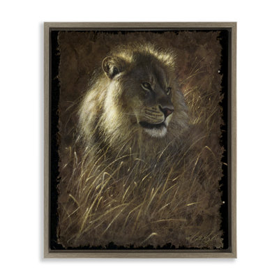 Lion On Rustic Bark Floating Frame, design by Collin Bogle
