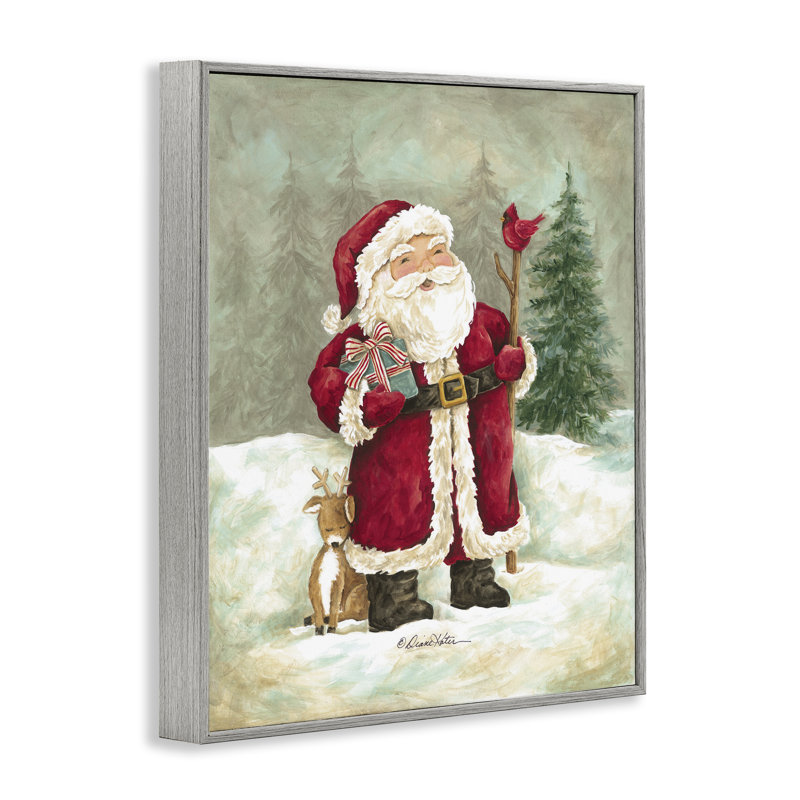 «Joyful Santa & Cuddling Reindeer», giclée encadrée, design par Diane Kater, H 14 po x l 11 po, Estampe numérique Farmhouse