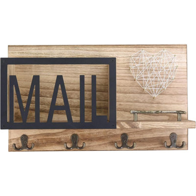Organisateur de courrier mural avec 4 crochets à clés, porte-clés pour organisateur de trieur de courrier mural en bois et tablette flottante, décoration intérieure rustique pour vestibule ou vestibule