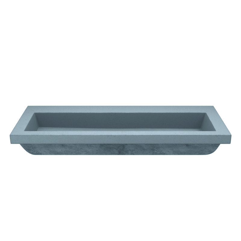 Trough Concrete Handmade Rectangular Drop-in Bathroom Sink, Ocean, No Faucet Hole
