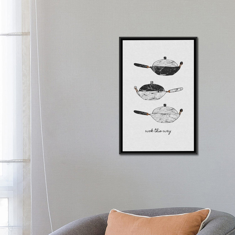 « wok this way », impression sur toile, H 26 po x l 18 po x P 1,5 po, Toile avec cadre noir, Pas de tapis