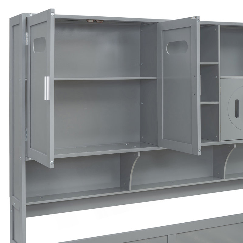 Lit de jour simple avec 2 tiroirs, armoire et tablette tout-en-un, lit de jour moderne, Gris
