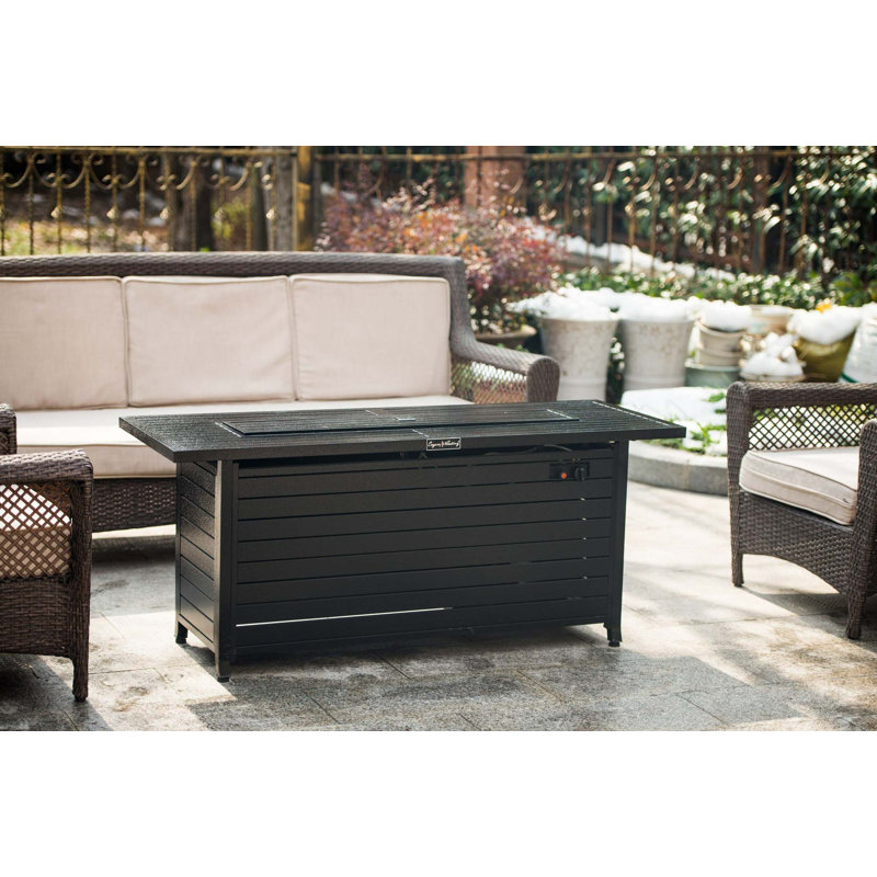 Outdoor Gas Propane Fire Pits Table, Aluminum,50000BTU Firepit Fireplace Dinning Table With Lid, Fire Glass,Retangular,ETL Certification, For Garden Backyard Deck Patio-Mocha