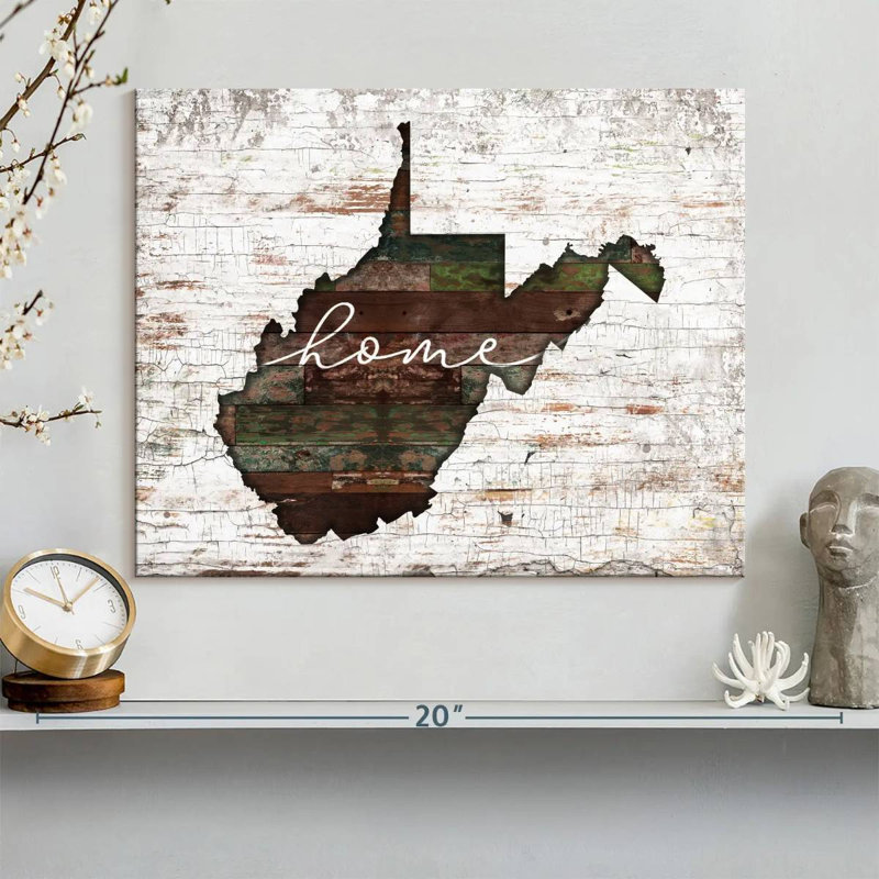 West Virginia Home Map, H 12 po x l 15 po x P 1,25 po