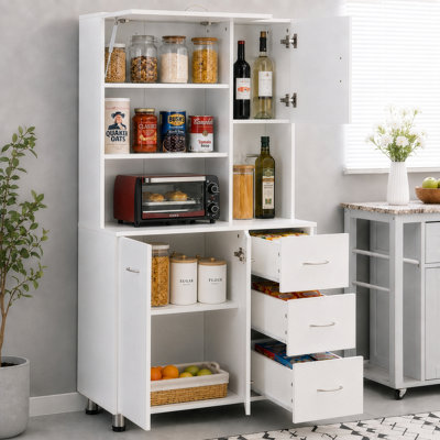 Armoire de cuisine avec portes, tablettes, organisateur de rangement autoportant blanc pour la nourriture, la vaisselle, les appareils électroménagers, la salle à manger, la buanderie, la buanderie