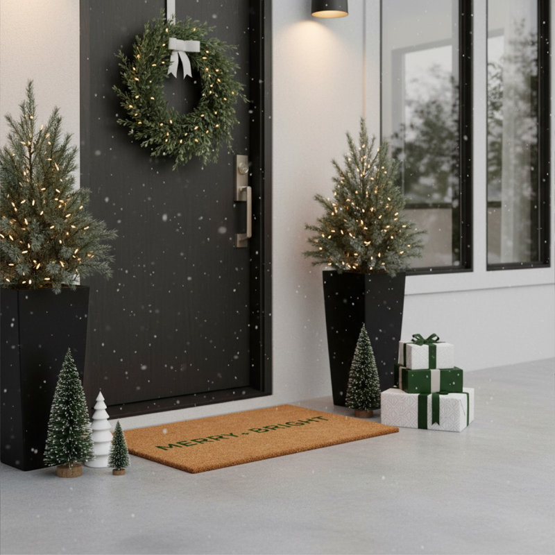 Green Ultra Modern Merry & Bright Doormat 17" x 29", 17" W x 29" L, Green