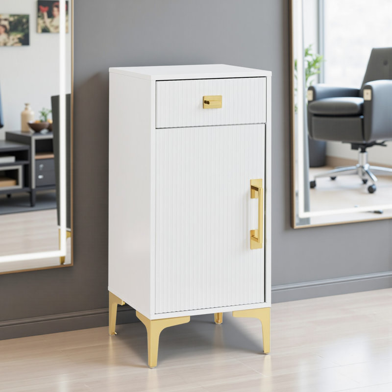 Free-Standing Storage Cabinet with Drawer & Adjustable Shelf, White