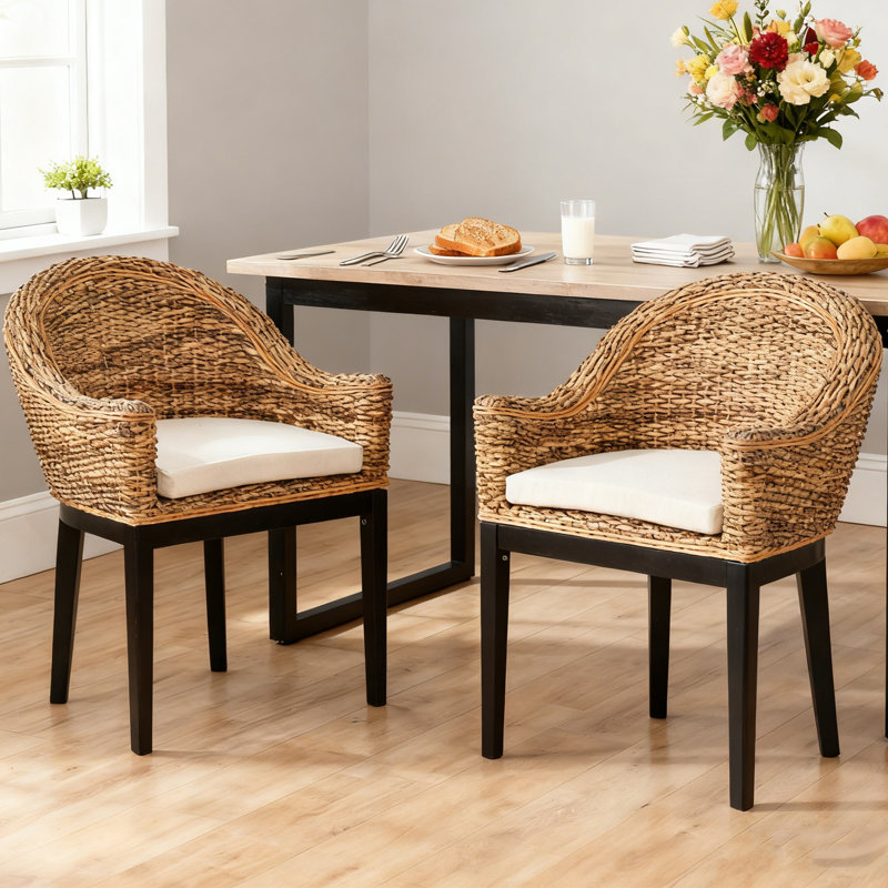 Natural Rattan Upholstered Wood Frame Accent Chair