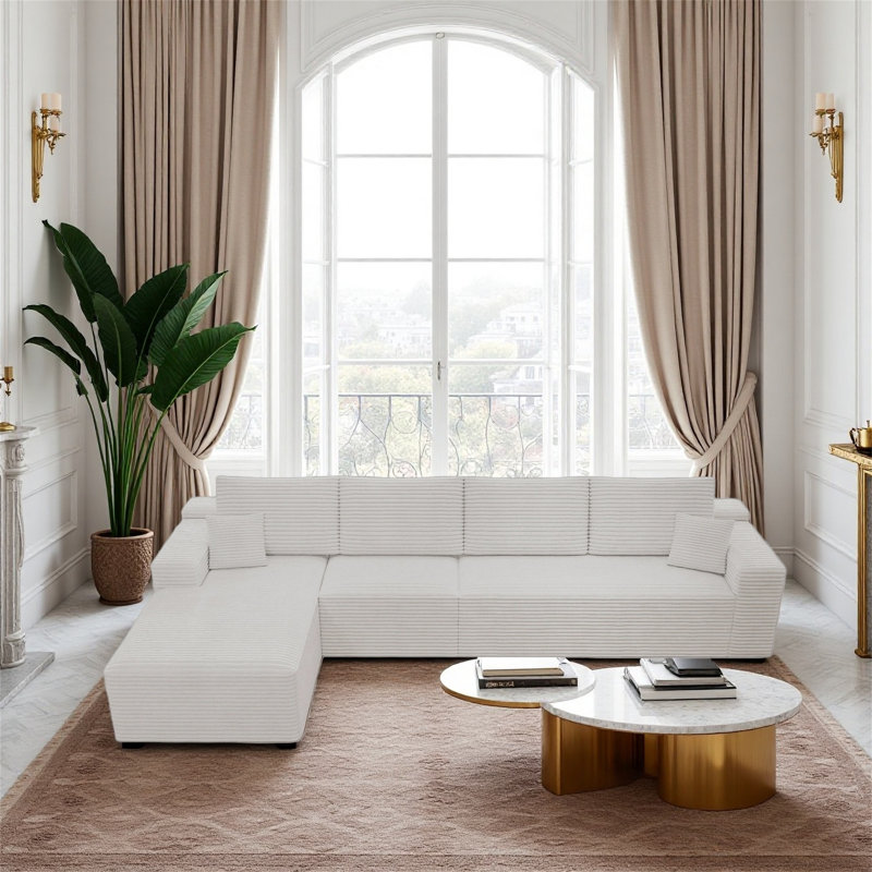 Siège de canapé modulaire en velours côtelé de 131,9 pouces, Blanc
