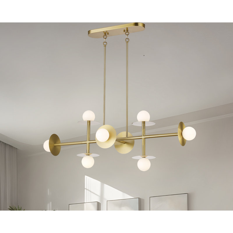 8-light Nodes Linear Chandelier In Polished Brass, Polished Brass