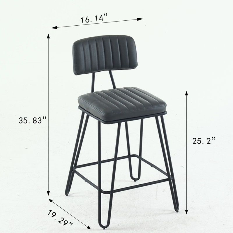 Bar Stools Set of 2 with PU Leather Upholstery and Metal Frame, Gray