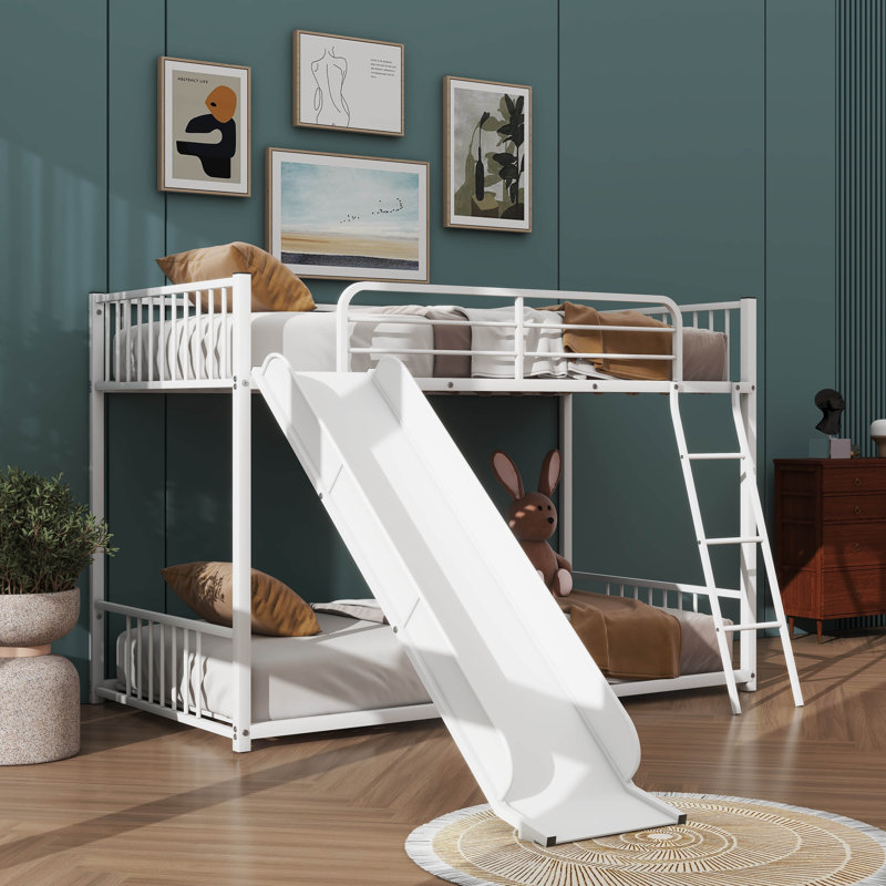 Lit superposé en métal avec glissière, Blanc