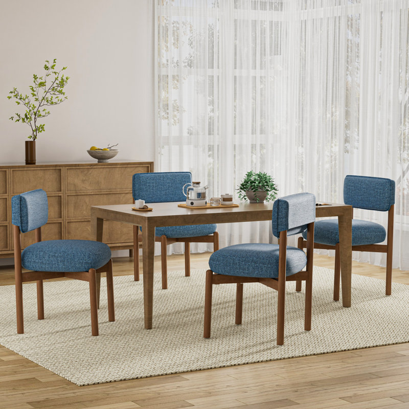 Modern Wooden Blended Linen Blue Dining Chair, Blue