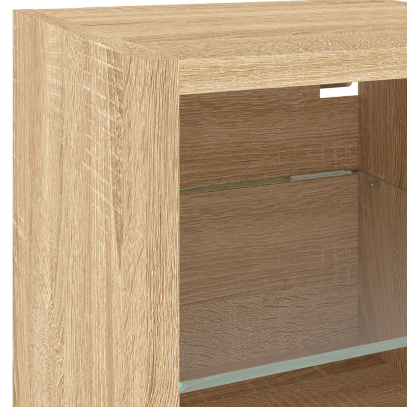 vidaXL Bedside Cabinet with LED Lights Storage Side Table Floating Nightstand, Sonoma Oak