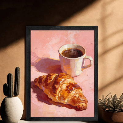 Art mural noir encadré pour le salon et la chambre à coucher, tasse à café et croise, décoration murale élégante pour la décoration intérieure contemporaine