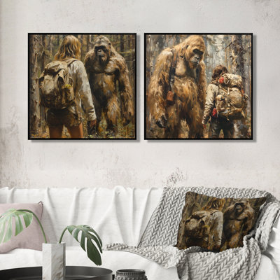«Bigfoot Encounter I» par Brown Green et Mysterious Bigfoot Wall Art - art mural moderne sur toile 2 pièces