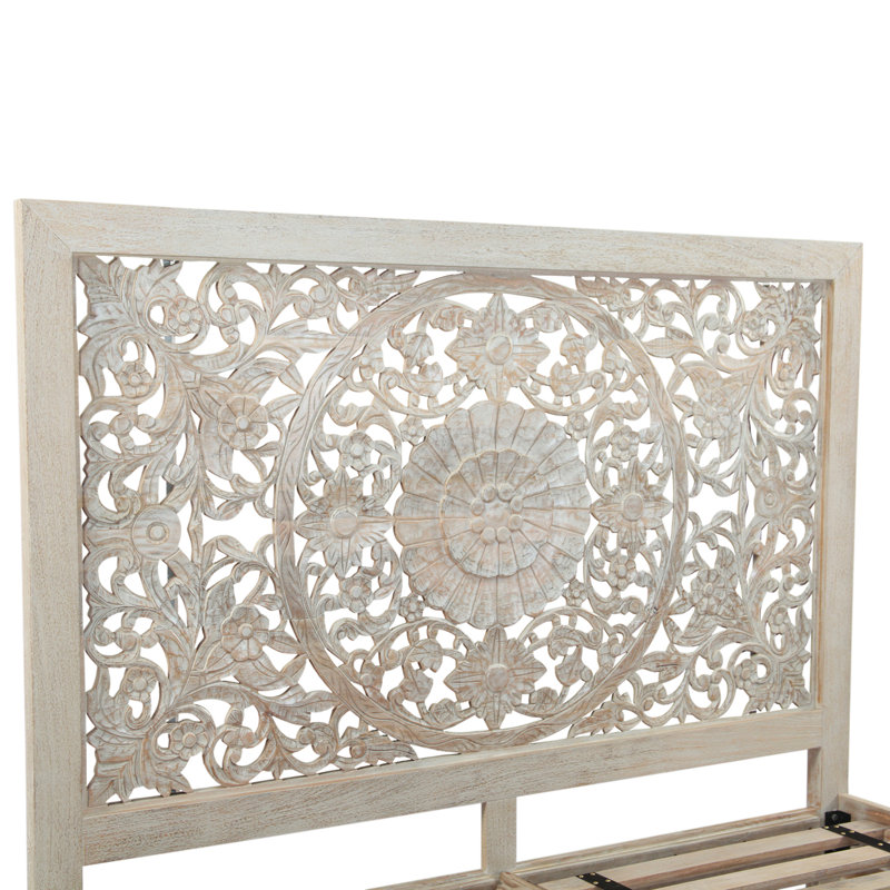 Haveli King Bed in Carved Heirloom White, Queen