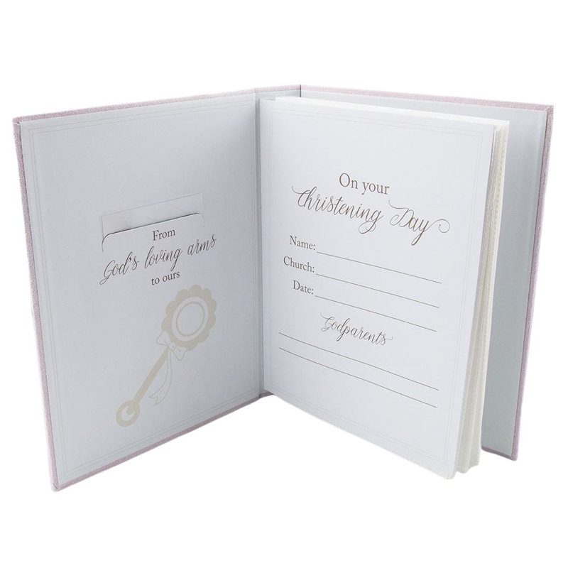 Faux-Silk Bow and Plated Cross Christening Photo Album, Pink