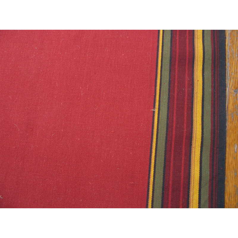 Red Field Stripped Border Vintage Mid Century American Extra Long Hallway Runner Rag Rug