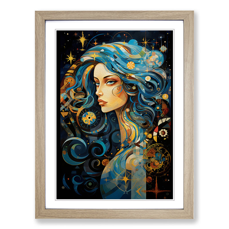 Virgo Zodiac Abstract Art - Framed Print, 64cm H x 46cm W, Oak Framed