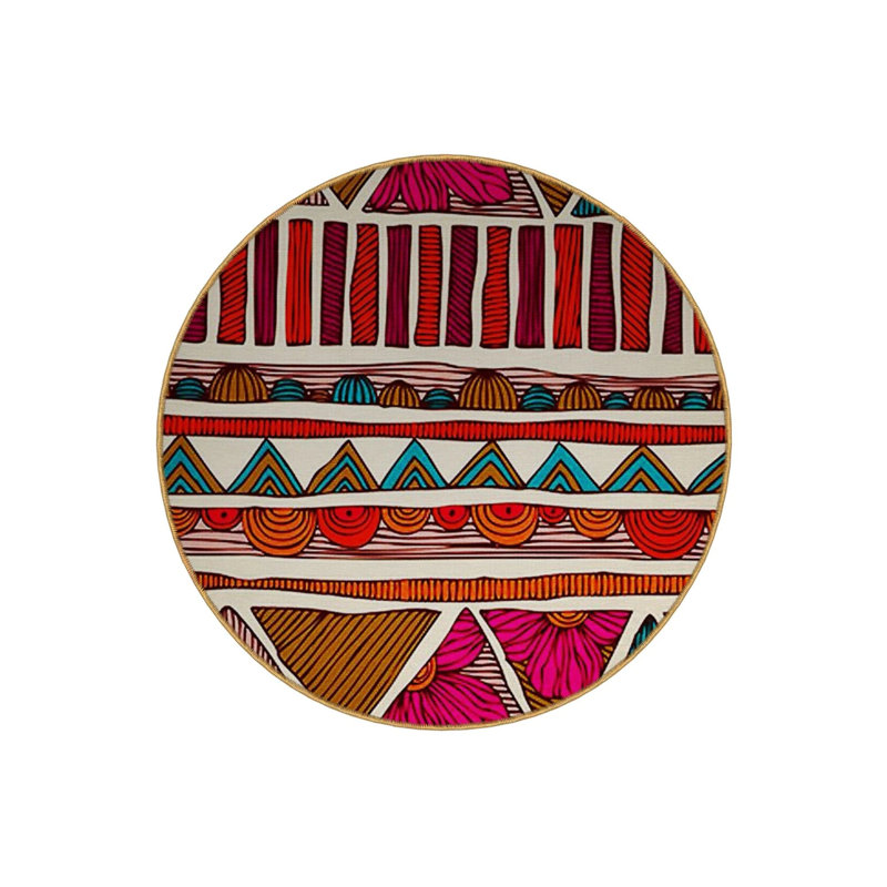 Multicolored Floral Detailed Shapes Woven Base Modern Decorative Carpet, Round 3'4"