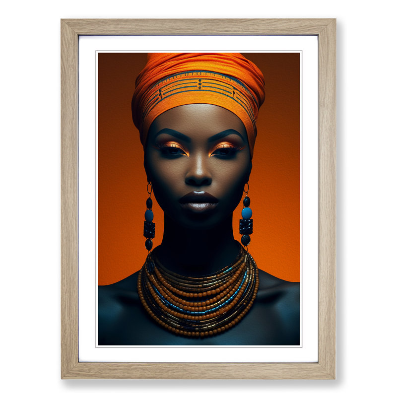 African Woman Minimalism No.2 - Framed Print, 64cm H x 46cm W x 2cm D, Oak