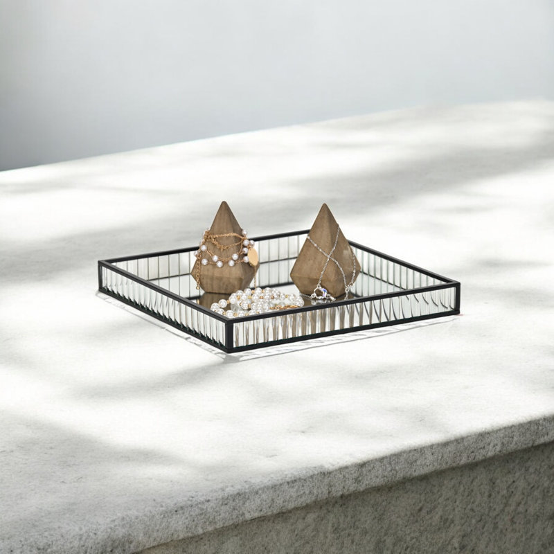 Plateau carré en verre cannelé Veldra, Noir, noir, noir, noir, H 1,25 po x l 9,75 po x P 9,75 po