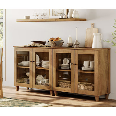 Grande armoire-buffet Lysiane 2-en-1 avec portes en verre, armoire de rangement de cuisine moderne en bois de 71 po de large avec tablette réglable pour le salon, la salle à manger