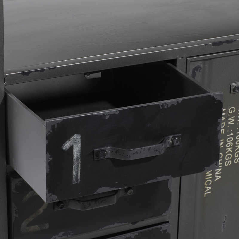 Gray Metal and Wood Industrial Sideboard with Numbered Drawers