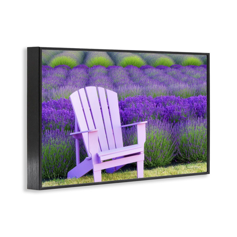 «Chair & Lavender Field», estampe numérique par Dennis Frates, Giclée encadrée noir minuit, H 12 po x l 18 po