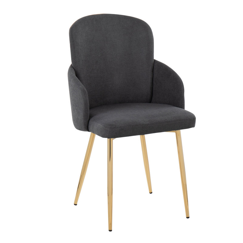 Chaise avec accoudoirs en tissu Jaquavia, Tissu gris, Or