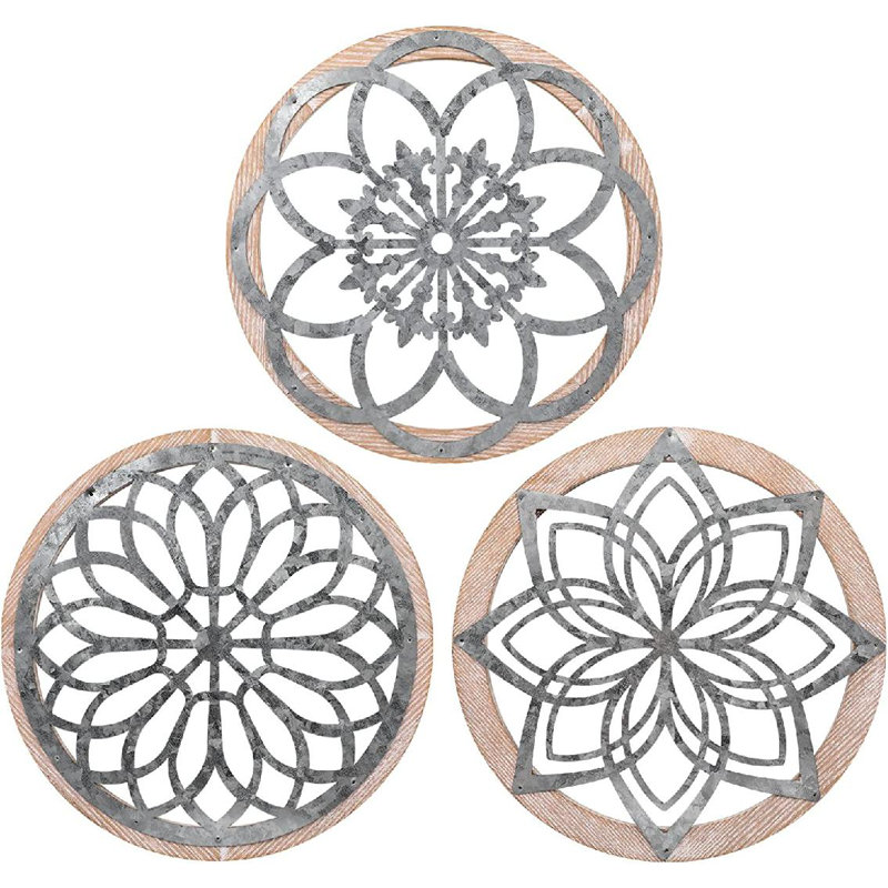 Ensemble de 3 décorations murales en bois rustique Thicken Farmhouse, H 15,8 po x l 15,8 po x P 0,6 po