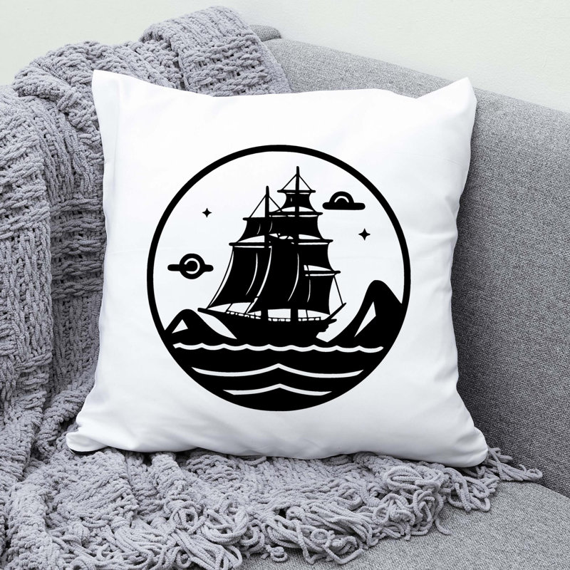 Nautical Sea Life_429 - Coussin décoratif en polyester, H 14 po x l 14 po
