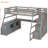 Full Size Loft Bed In Gray Featuring 7 Drawers, 2 Shelves And Desk - Playhouse Inspired Design For A Creative Fun Bedroom Space With Magical Atmosphere-971192079