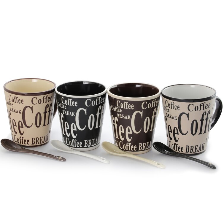 Gibson Mr. Coffee Cafe Americano 8-Piece 13 oz. Ceramic Cup and Spoon Set in Assorted Colors, Multicolor