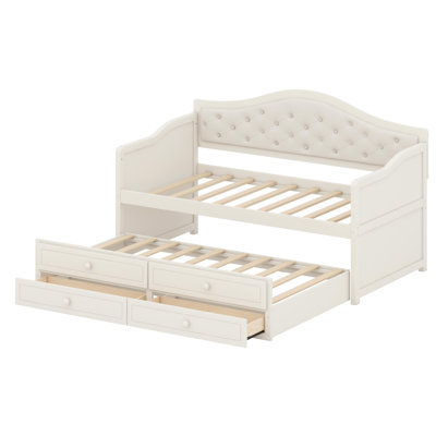 Versatile Sofa Bed Featuring Tufted Backrest, Trundle, and Built-In Storage
