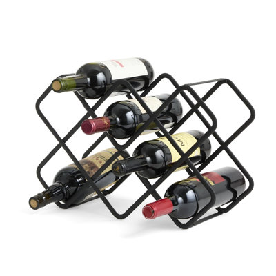Metal Wine Rack – Matte Black Carbon Steel, 10-Bottle Countertop & Hangable Wine Holder, Modern Geometric Design, Rustproof, Under-Cabinet Display, No by Ebern Designs