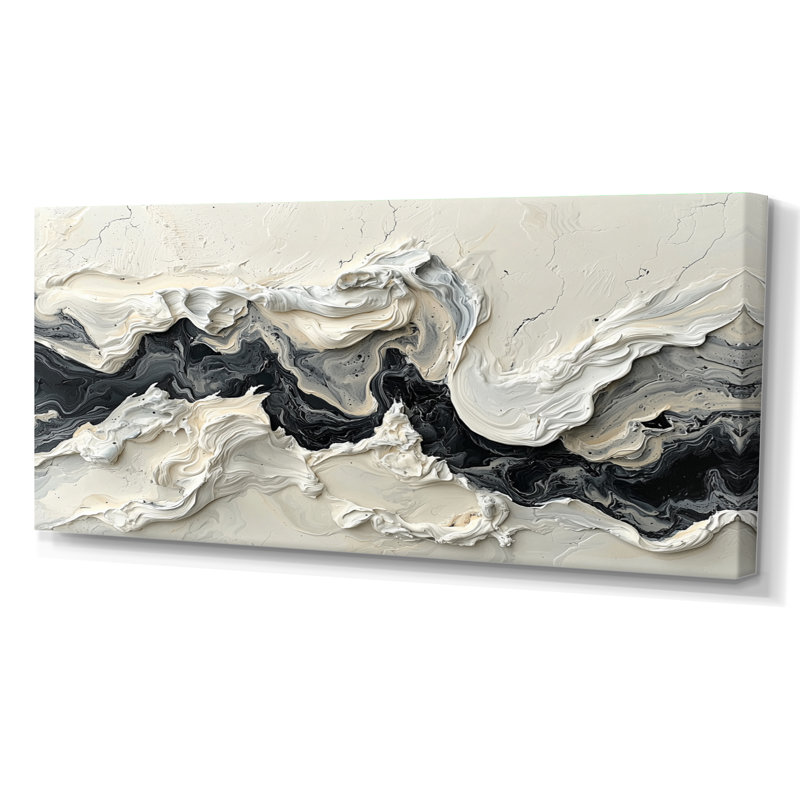 Marbre moderne, transfert de l'encre monochrome V - art mural abstrait en marbre, H 28 po x l 60 po, Toile tendue sur cadre