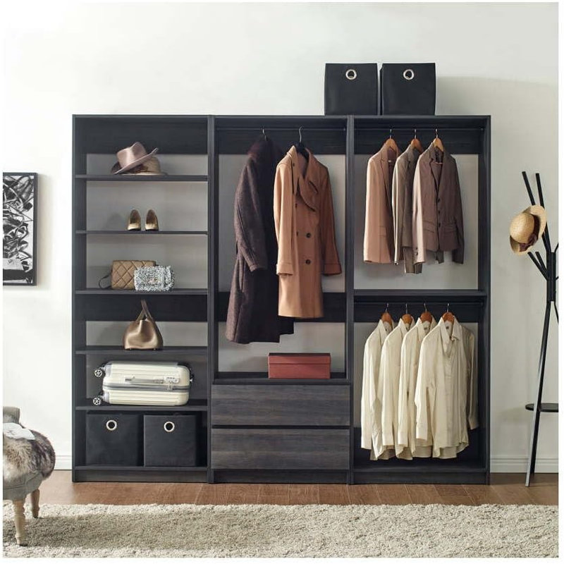 Home Imports Emporium Oak Freestanding Walk in Wood Closet System for Elegant Closet Room Storage, Black