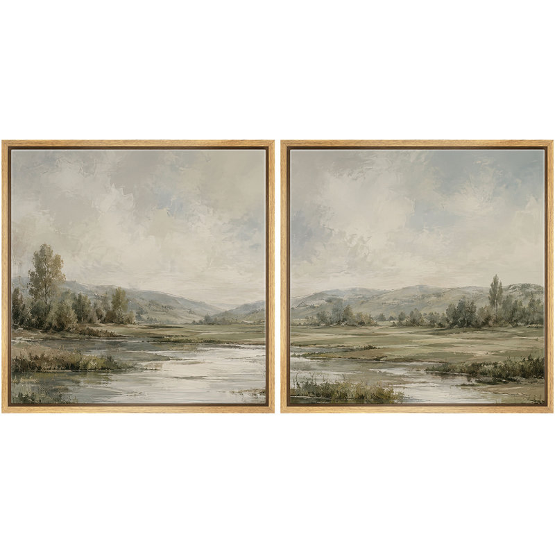 Serene Countryside Marsh Landscape with Soft Hills And Gentle Water, 24" H x 24" W x 1.5" D, Encadré naturel