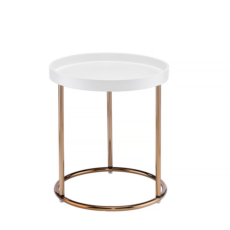 Élégante table de bout en MDF avec base en acier inoxydable doré, parfaite pour les maisons modernes et facile à assembler