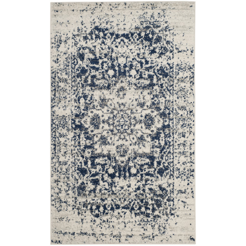 Irania Oriental Cream/Navy Area Rug, Rectangle 8' x 10'